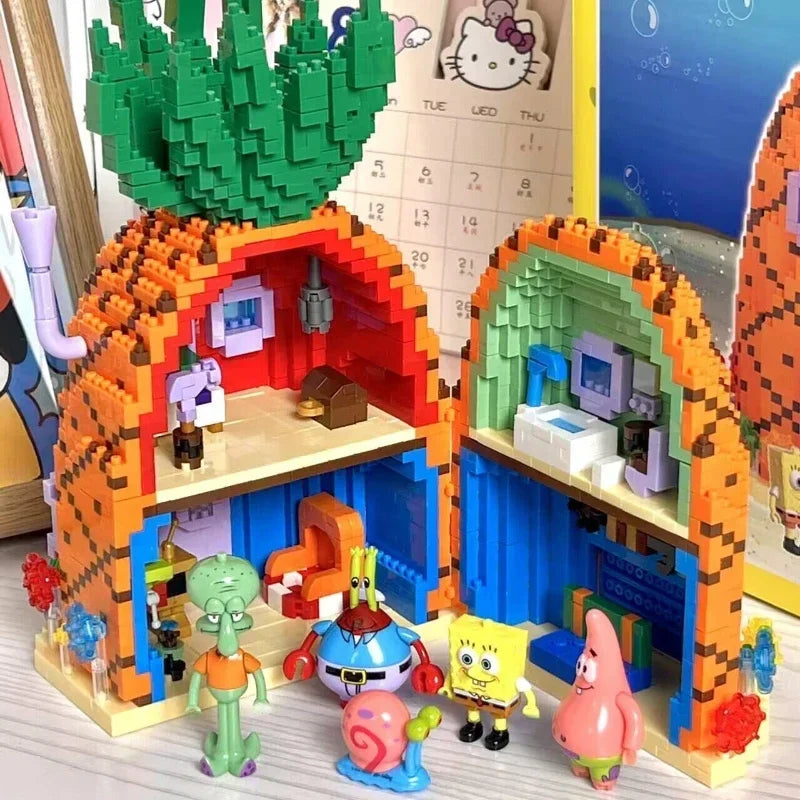 Spongebob Squarepants Series Pineapple House Small Particle Building Blocks Street Scene Children'S Assembly Toy Gift Krab King