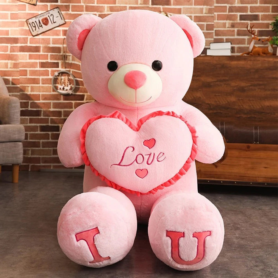 100cm I Love You teddy bear plush displayed as a large romantic gift