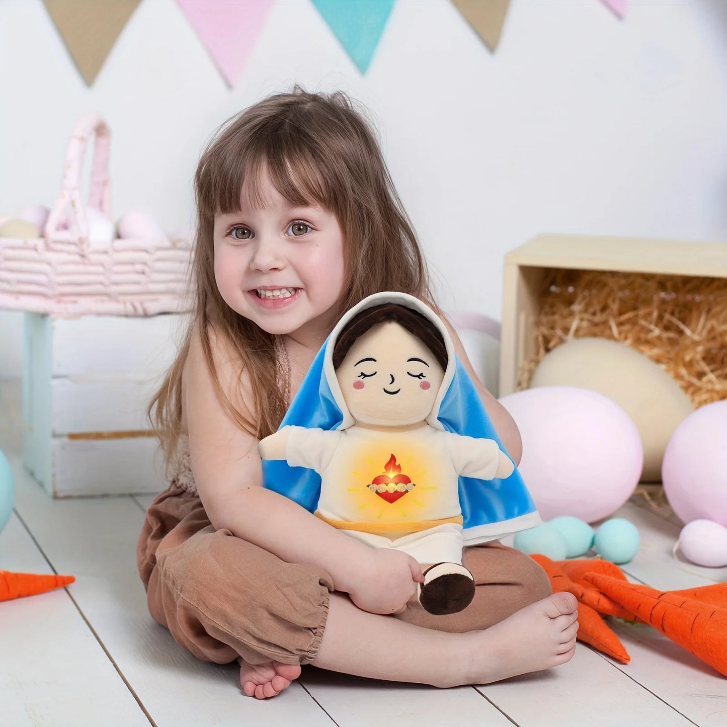 Maria Blue Breathing Jesus Doll Remote Control Lighting Music Easter Christmas Gifts for Boy and Girl