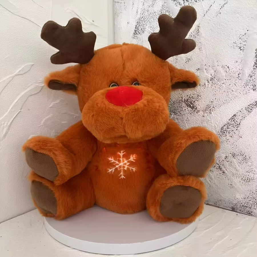 32cm light-up musical moose plush toy displayed as a Christmas gift