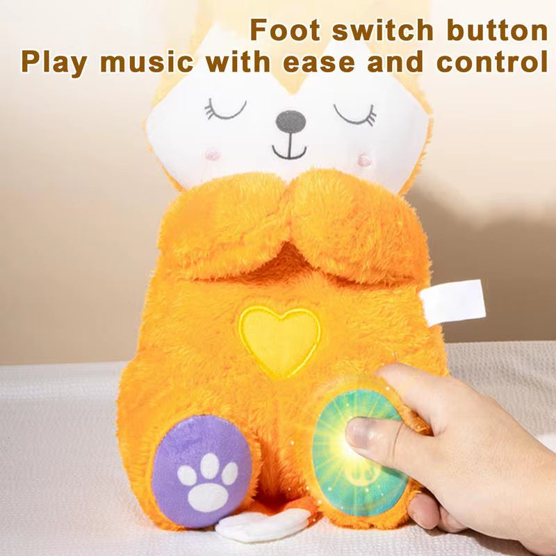 Breathing Stuffed Animal Musical Light up Fox Plushies Children Huggable Plushies Cartoon Animal Doll for Home Nursery