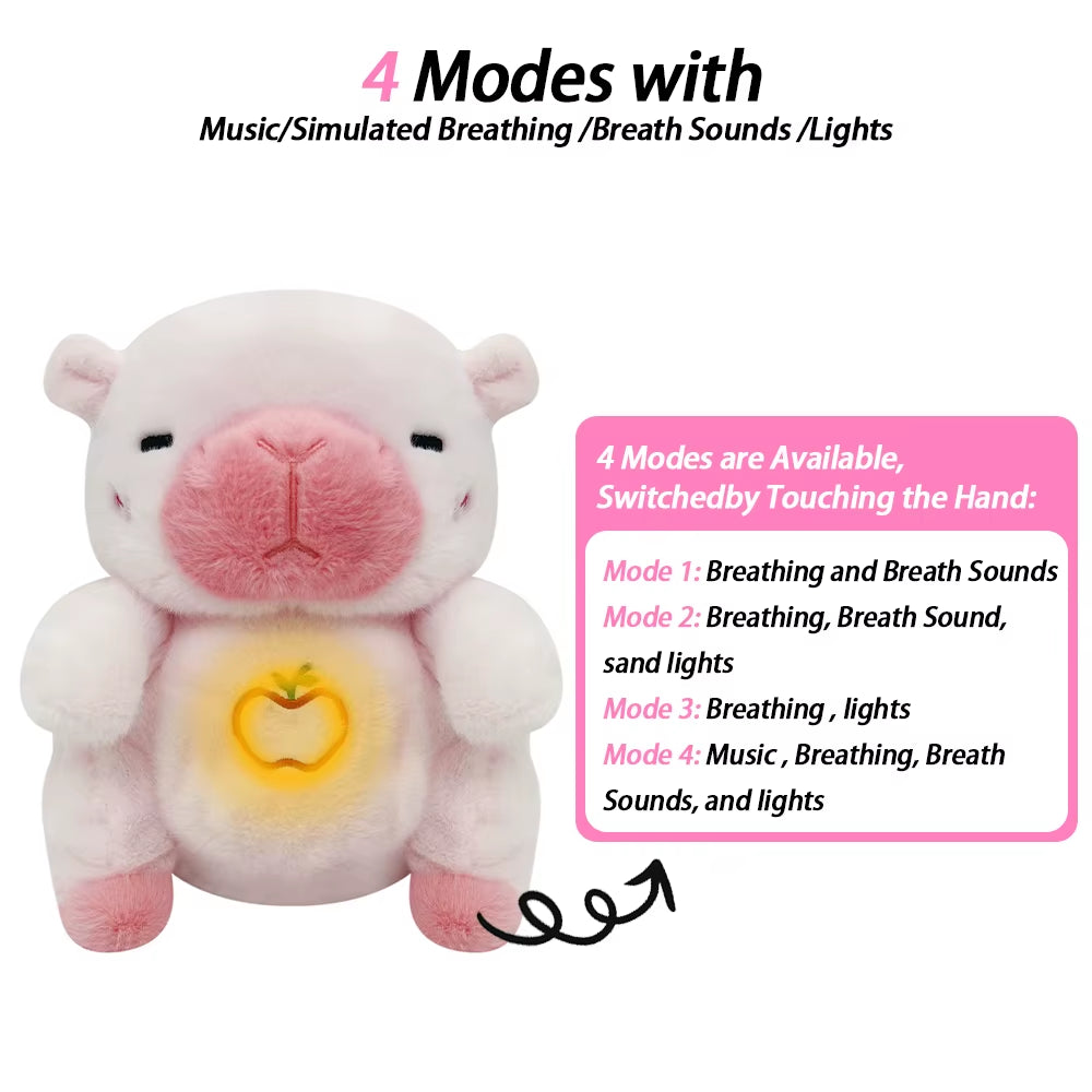 Breathing Bear Capybara Bunny Elephant Plush Doll Stuffed Toy Kids Soothing Music Sound and Light for Baby Sleeping Companion