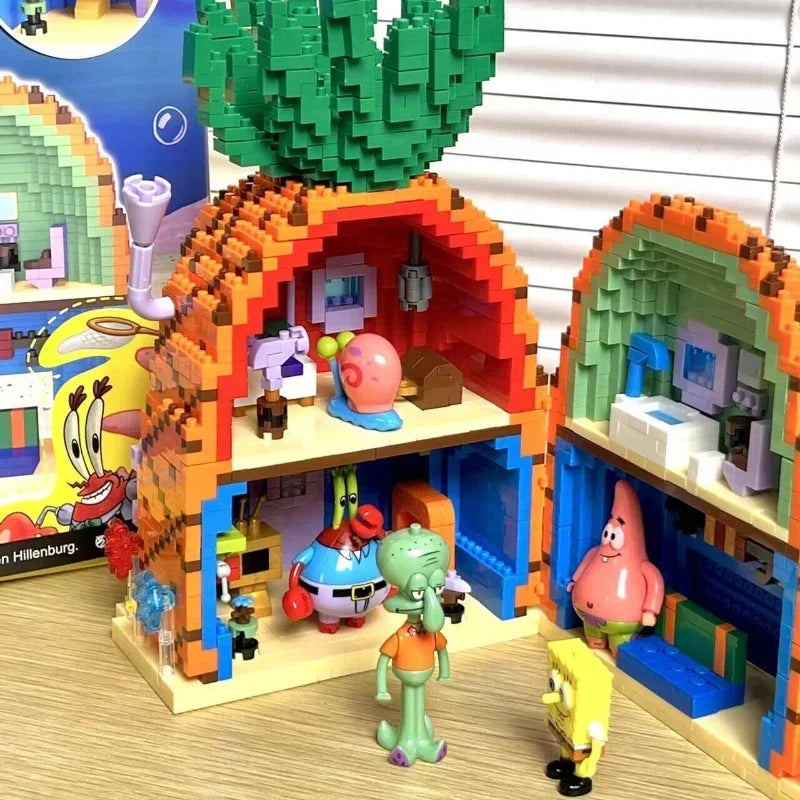 Spongebob Squarepants Series Pineapple House Small Particle Building Blocks Street Scene Children'S Assembly Toy Gift Krab King