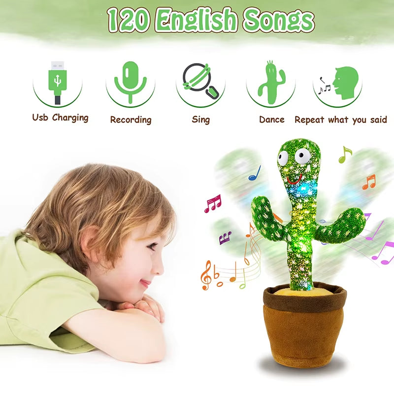 Dancing Cactus 120 Song Speaker Talking Usb Battery Voice Repeat Plush Cactu Dancer Toy Talk Plushie Stuffed Toys for Kids Gift