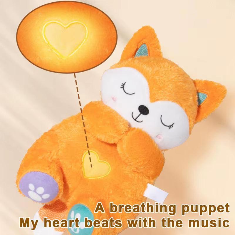 Breathing Stuffed Animal Musical Light up Fox Plushies Children Huggable Plushies Cartoon Animal Doll for Home Nursery