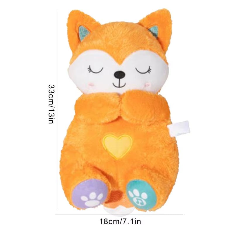 Breathing Stuffed Animal Musical Light up Fox Plushies Children Huggable Plushies Cartoon Animal Doll for Home Nursery