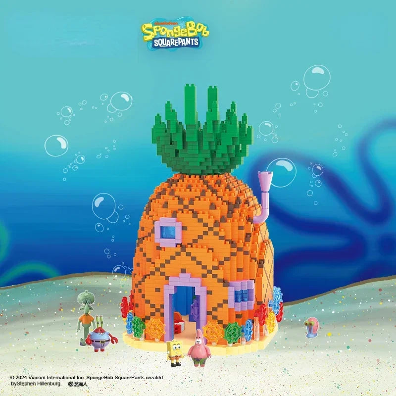 Spongebob Squarepants Series Pineapple House Small Particle Building Blocks Street Scene Children'S Assembly Toy Gift Krab King
