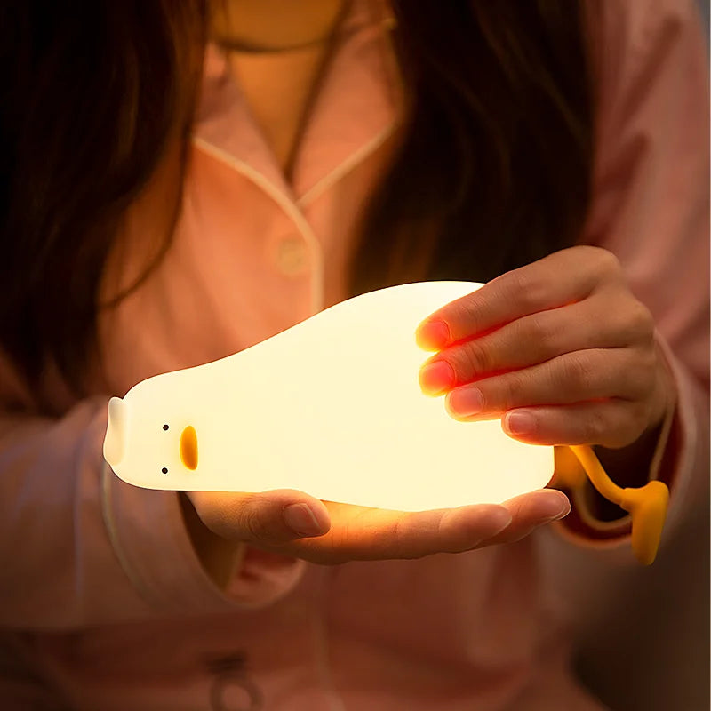 Cute Silicone Duck Lying Night Light Yellow Duck 3-Level Light up Bedside Read Desk Touch Night Lamp Kids Room Kawaii Decoration