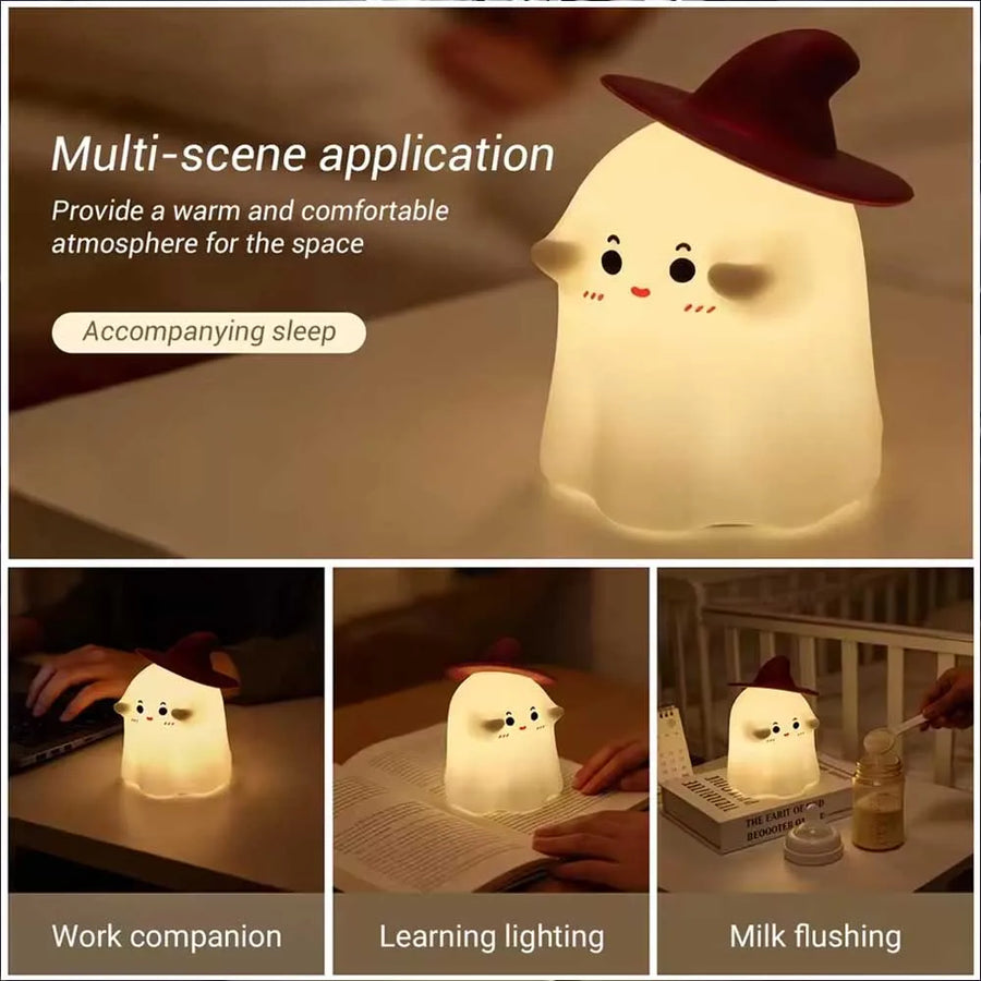 Cute Ghost Silicone Night Light – Tap-to-Turn-On Bedside Lamp