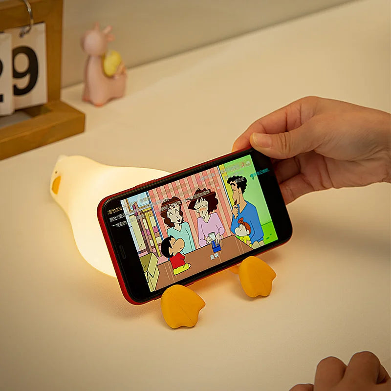 Cute Silicone Duck Lying Night Light Yellow Duck 3-Level Light up Bedside Read Desk Touch Night Lamp Kids Room Kawaii Decoration