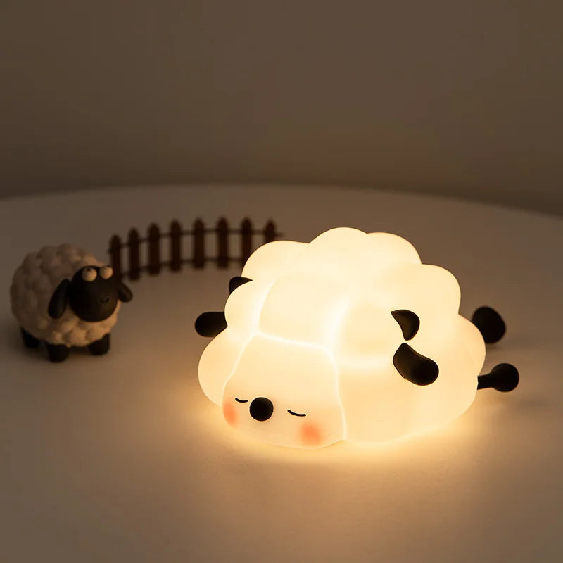 Cute Sheep Silicone Night Lights Diming Lamp Cool Animal Shape Night Light Birthday Gift for Kids Toddler Bedroom
