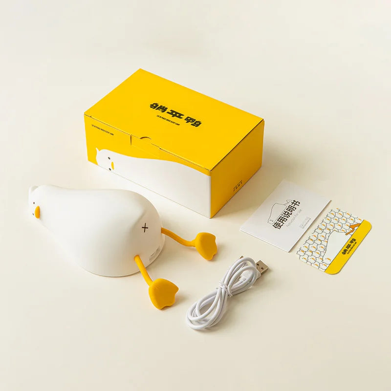 Cute Silicone Duck Lying Night Light Yellow Duck 3-Level Light up Bedside Read Desk Touch Night Lamp Kids Room Kawaii Decoration