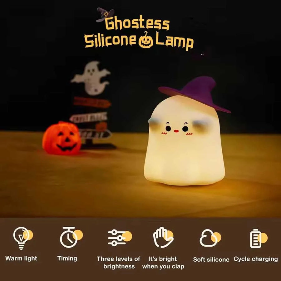 Cute Ghost Silicone Night Light – Tap-to-Turn-On Bedside Lamp