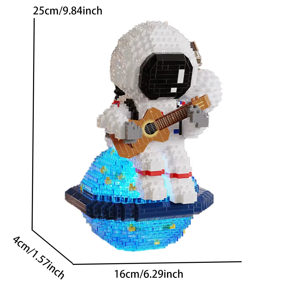 Astronaut guitar building block model dimensions showing 25cm height and 16cm base size with LED display