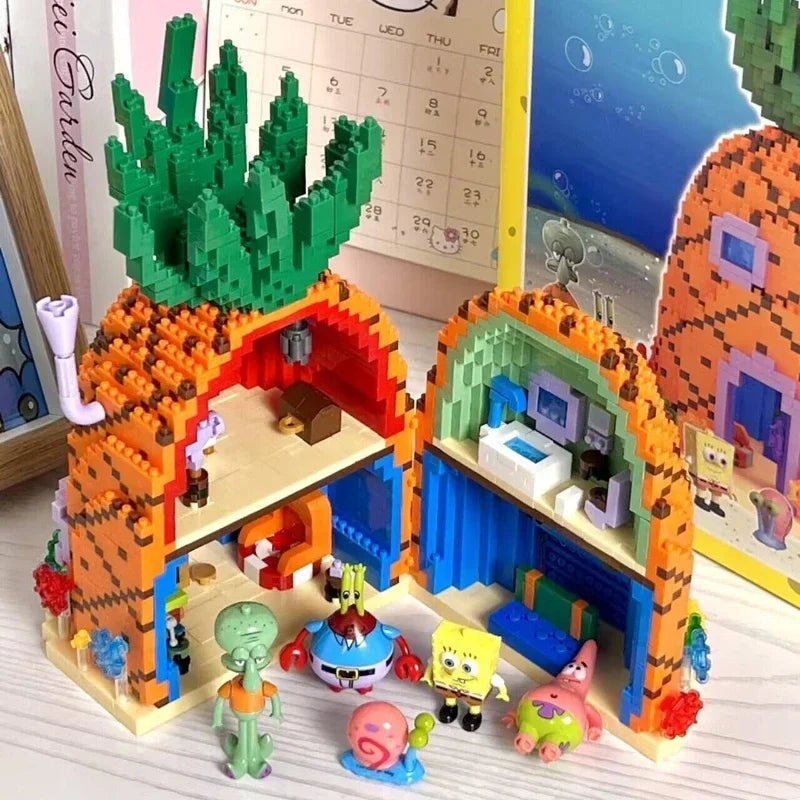 Spongebob Squarepants Series Pineapple House Small Particle Building Blocks Street Scene Children'S Assembly Toy Gift Krab King