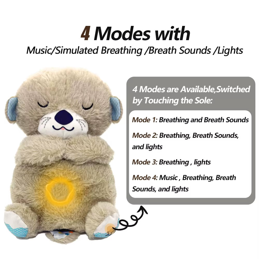 Breathing otter plush toy with 4 calming modes including gentle breathing, music, lights and soothing sounds