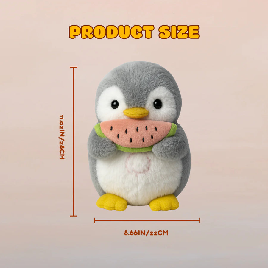 Size reference of the Breathing Penguin Plush – perfect dimensions for toddlers and kids needing a calming, sensory sleep aid.