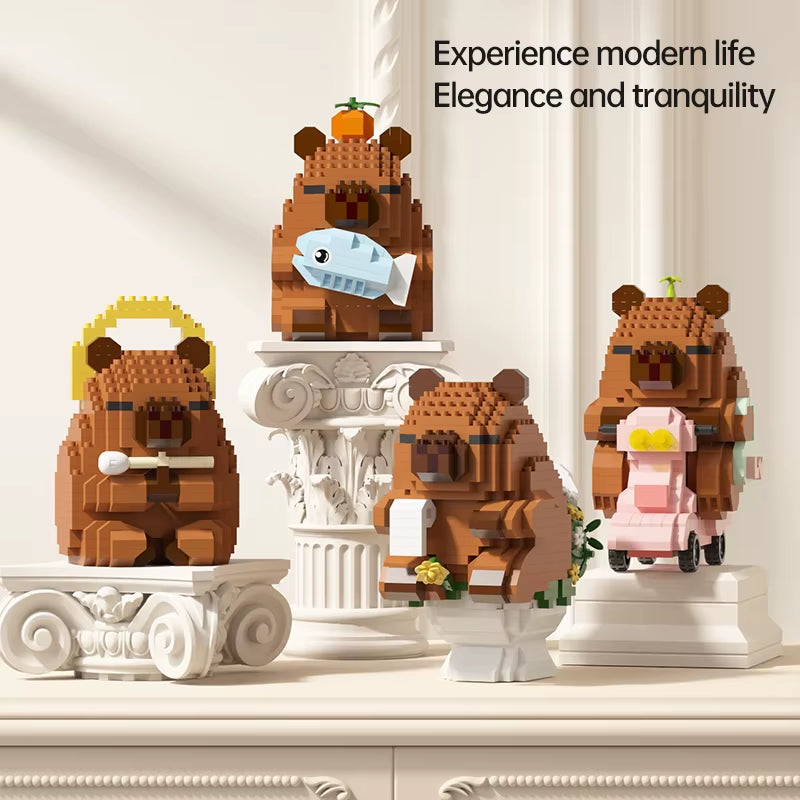 Capybara brick model shown next to a ruler to display its finished size