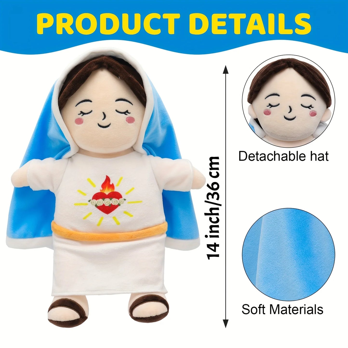 Maria Blue Breathing Jesus Doll Remote Control Lighting Music Easter Christmas Gifts for Boy and Girl