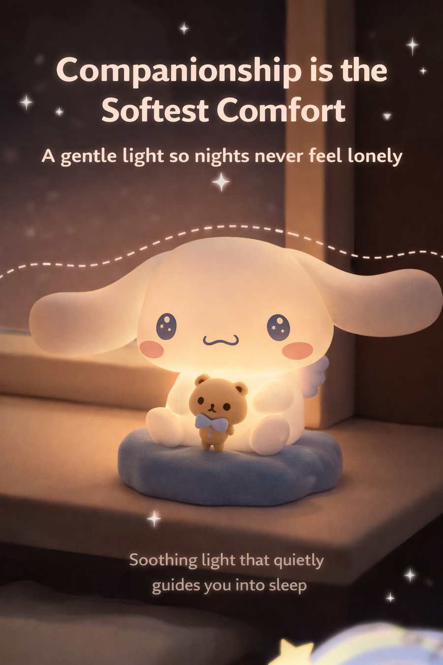 Cinnamoroll night light showing warm, soft, and cool lighting modes