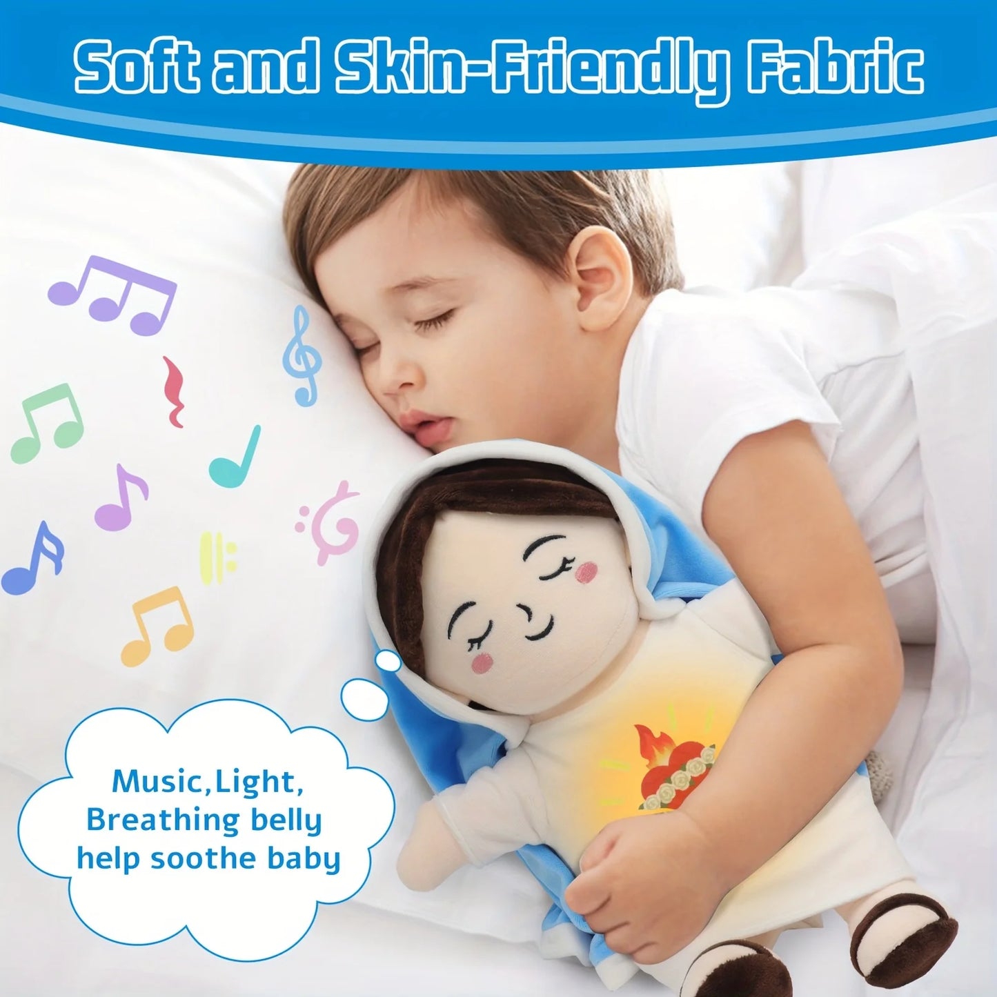 Maria Blue Breathing Jesus Doll Remote Control Lighting Music Easter Christmas Gifts for Boy and Girl