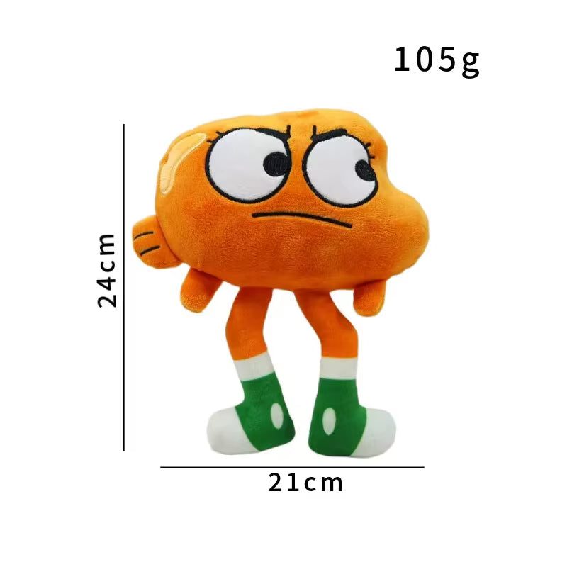 Darwin cartoon plush doll shown with size measurement display