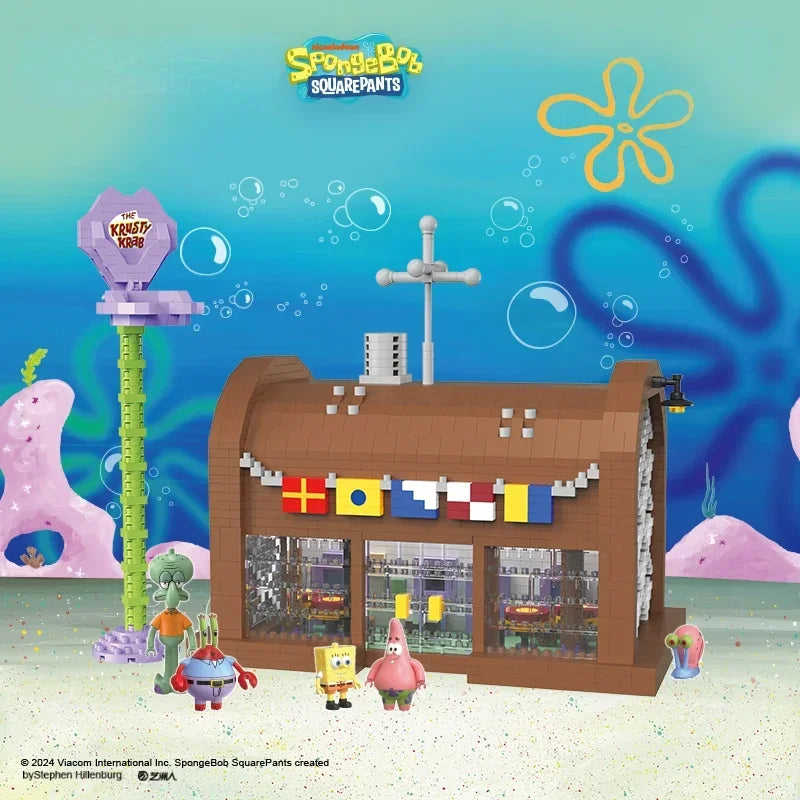 Spongebob Squarepants Series Pineapple House Small Particle Building Blocks Street Scene Children'S Assembly Toy Gift Krab King