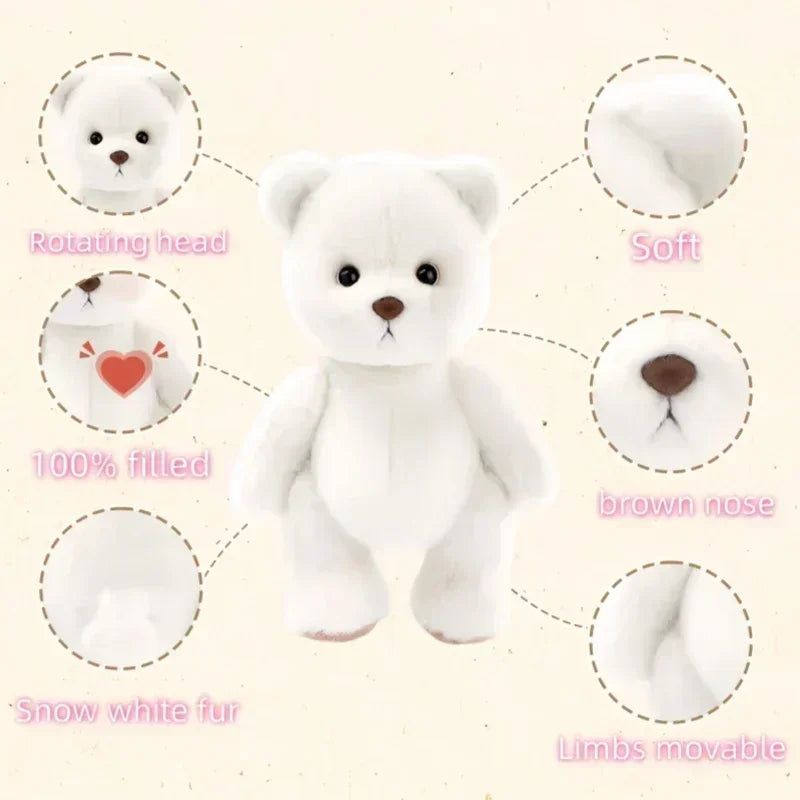White dress-up teddy bear plush, soft huggable 30cm stuffed cuddle toy