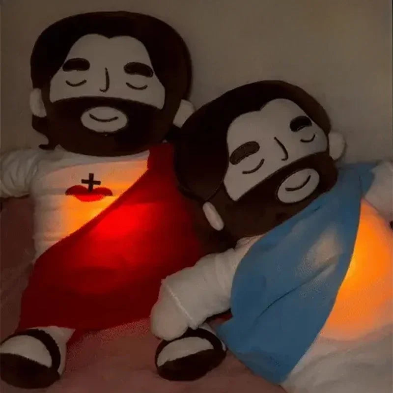 Breathing Jesus Plush Toys Baby Soothing Jesus Doll Four-Gear Adjustment Children Music Sleep Companion Christmas Gifts Light