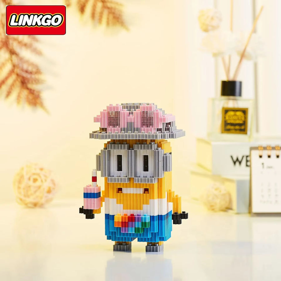 Flower-themed minion mini building block figure made from small bricks