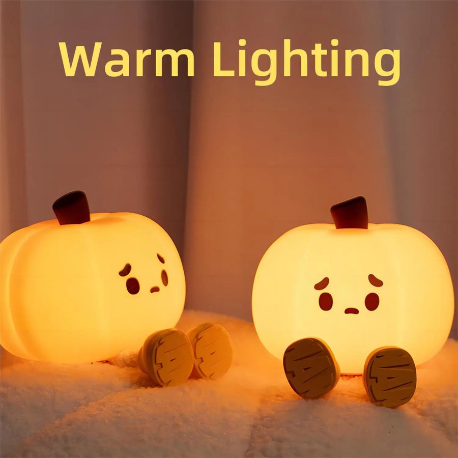 Little pumpkin night light creating a cozy nighttime atmosphere