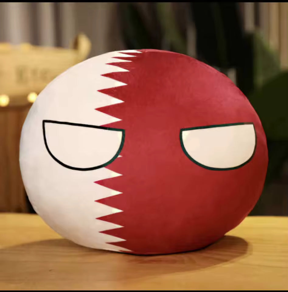 Qatar country ball plush toy featuring Qatar flag colors