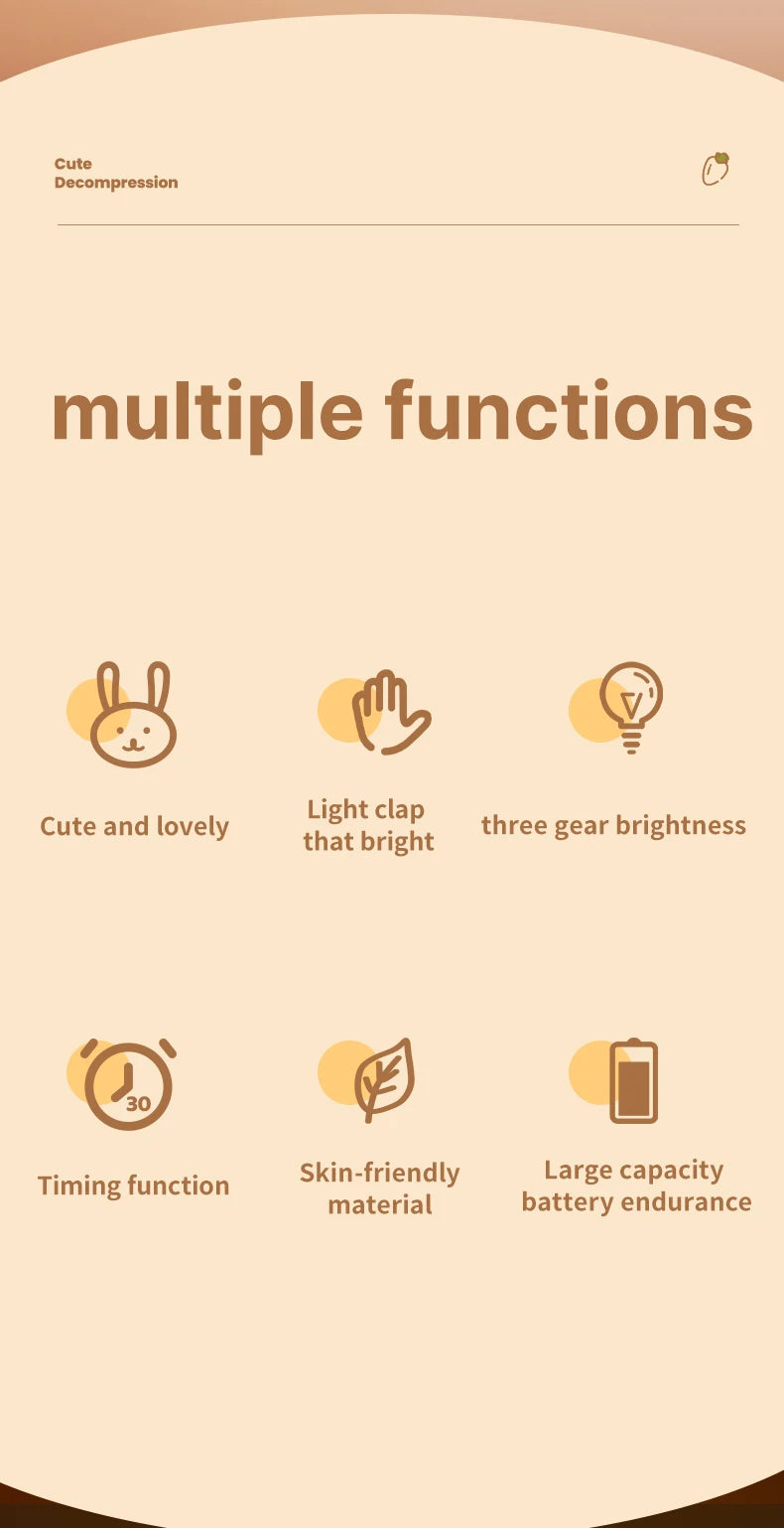 Product features with icons and text on a beige background