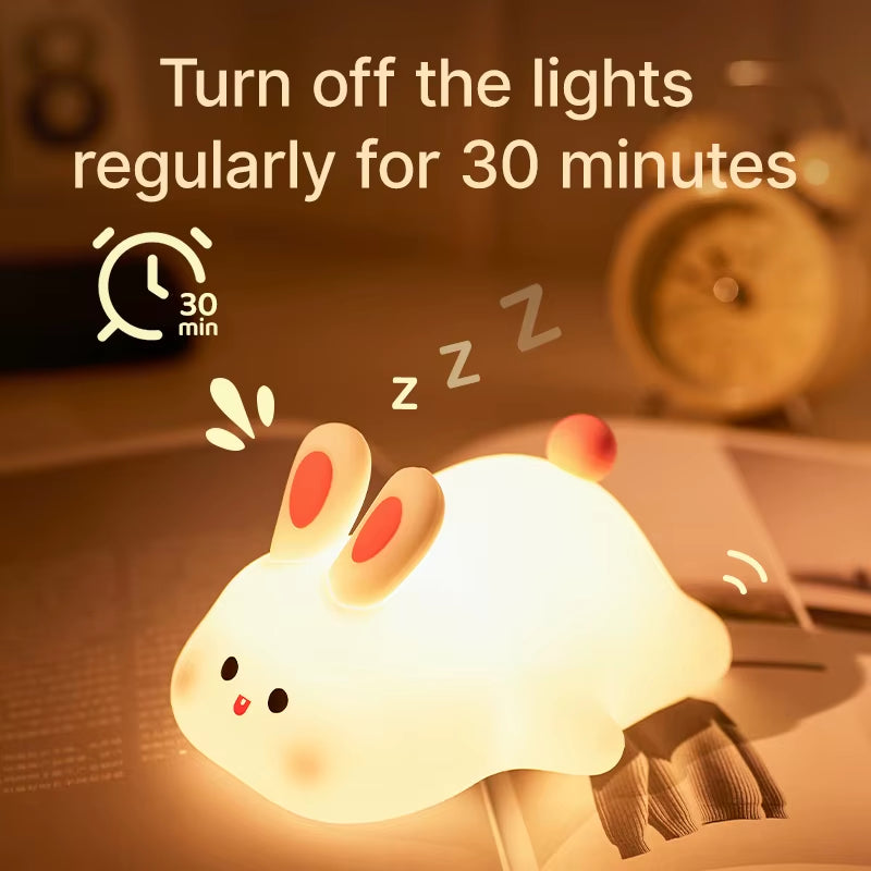 Soft silicone rabbit night light providing gentle nursery lighting