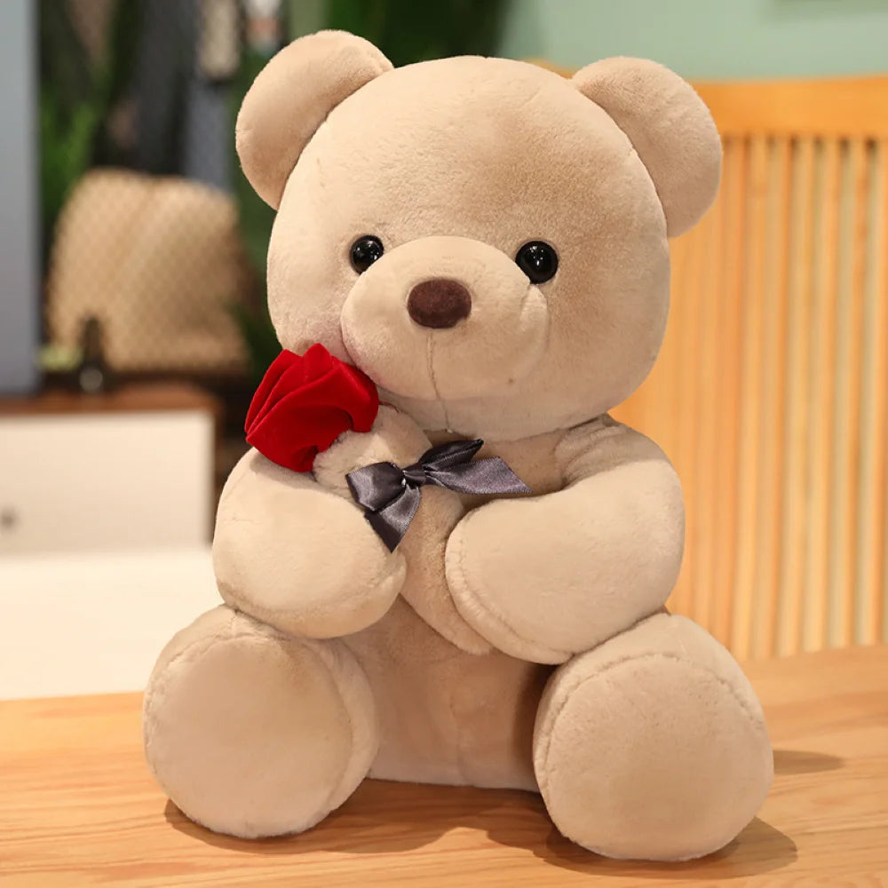 Beige rose bear plush toy with a soft and romantic design