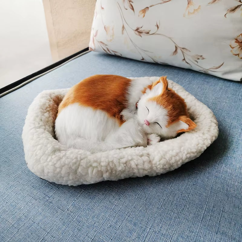 Simulation Breathing Cat Handicraft Realistic Plush Sleeping Dog Home Decor Crafts Car Interior Ornaments Photography Props