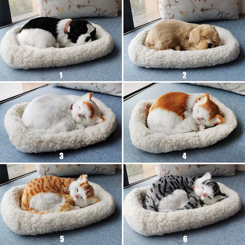 Simulation Breathing Cat Handicraft Realistic Plush Sleeping Dog Home Decor Crafts Car Interior Ornaments Photography Props