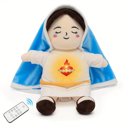 Maria Blue Breathing Jesus Doll Remote Control Lighting Music Easter Christmas Gifts for Boy and Girl