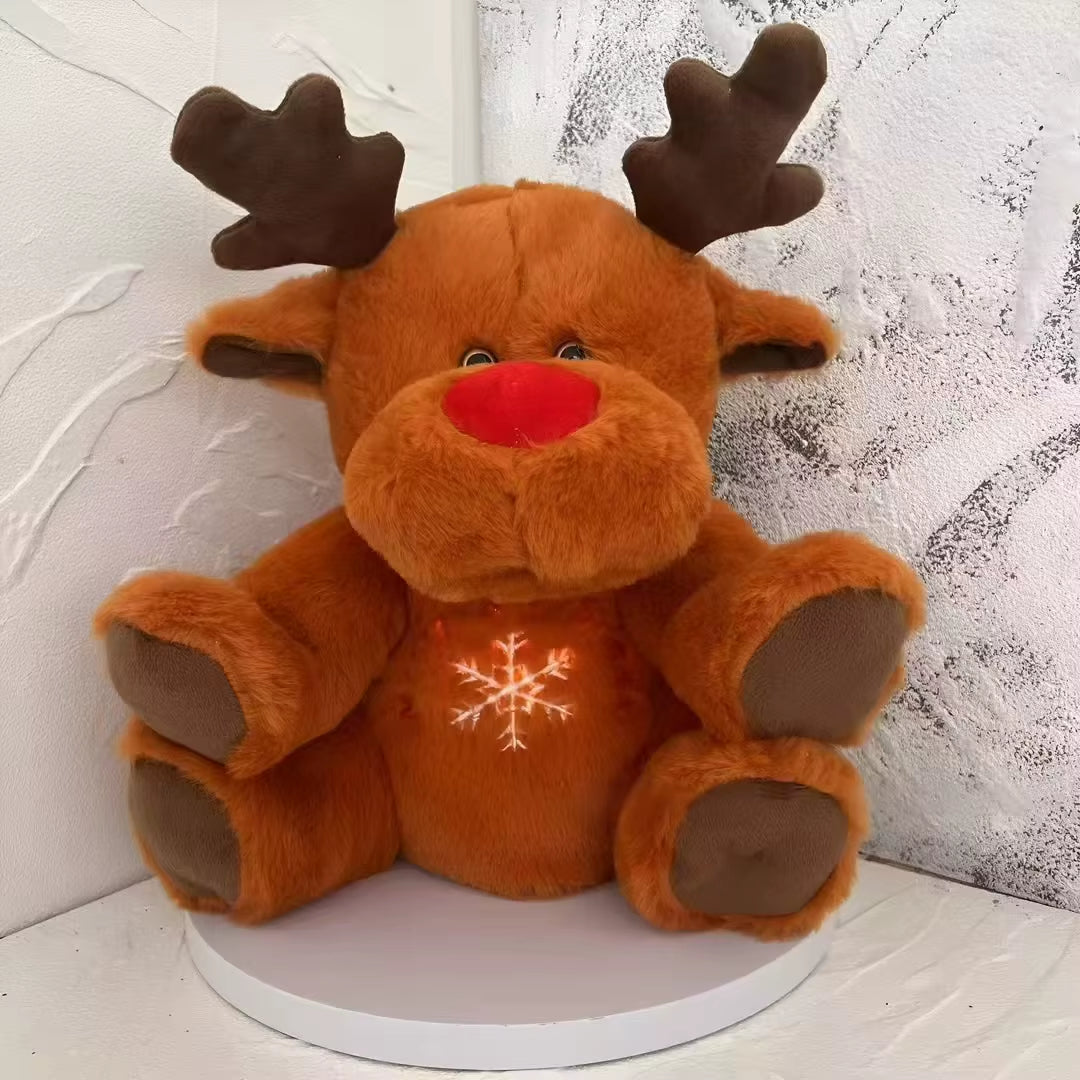 32cm light-up musical moose plush toy displayed as a Christmas gift
