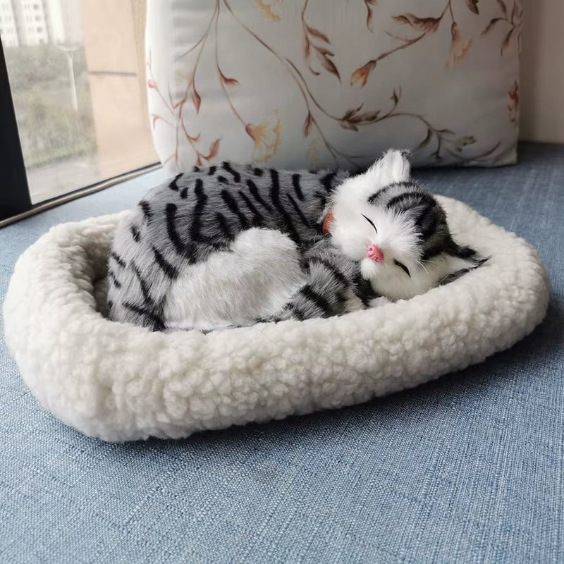 Simulation Breathing Cat Handicraft Realistic Plush Sleeping Dog Home Decor Crafts Car Interior Ornaments Photography Props