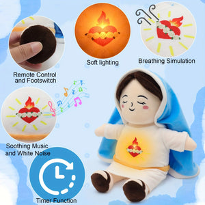 Maria Blue Breathing Jesus Doll Remote Control Lighting Music Easter Christmas Gifts for Boy and Girl