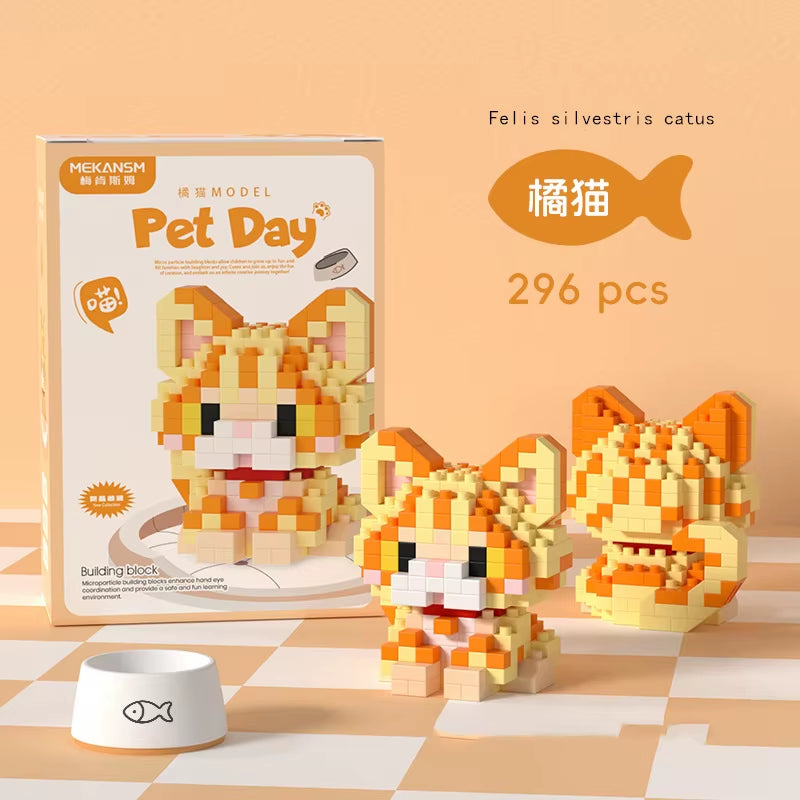 Mini Cute Pet Cat Series Cute Ragdoll Siamese Cat Brick Corgi Husky Small Micro Particle Children'S Dog Building Blocks Toys