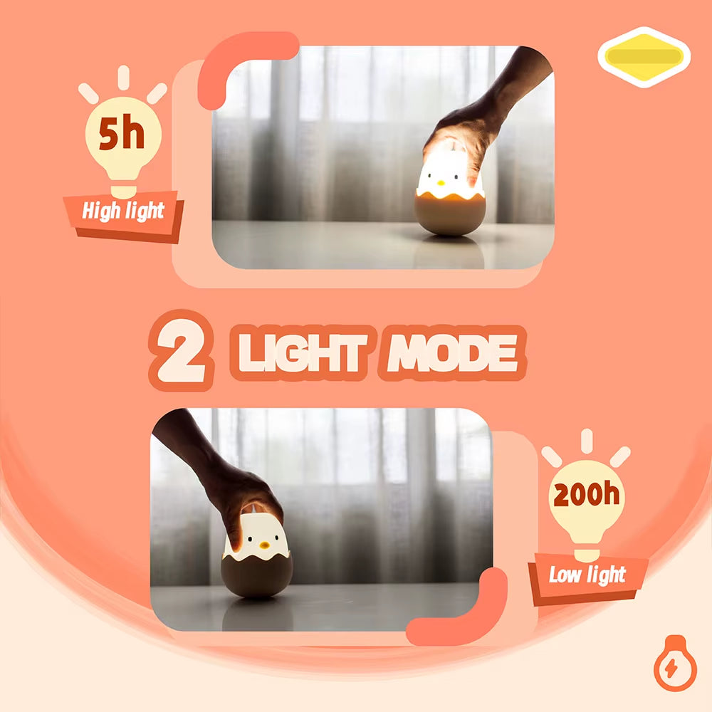 Duck Silicone Night Light for Children with Timer Usb Rechargeable Dimming Touch Lamp Sleeping Bedroom Cartoon Animal Decor Gift