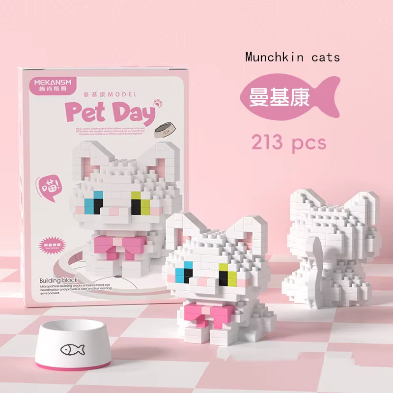 Mini Cute Pet Cat Series Cute Ragdoll Siamese Cat Brick Corgi Husky Small Micro Particle Children'S Dog Building Blocks Toys
