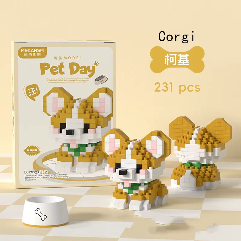 Mini Cute Pet Cat Series Cute Ragdoll Siamese Cat Brick Corgi Husky Small Micro Particle Children'S Dog Building Blocks Toys