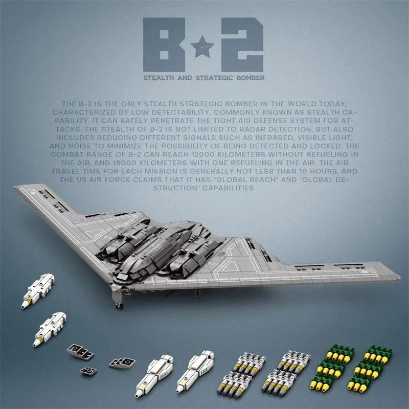 B-2 stealth bomber building block model fully assembled on display