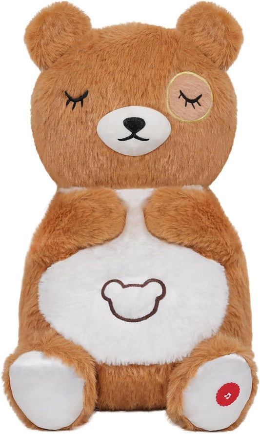 Breathing Bear Plush for Kids Gift, Soothing Stuffed Animal with Realistic Breathing Motion and Lights Music (Brown)