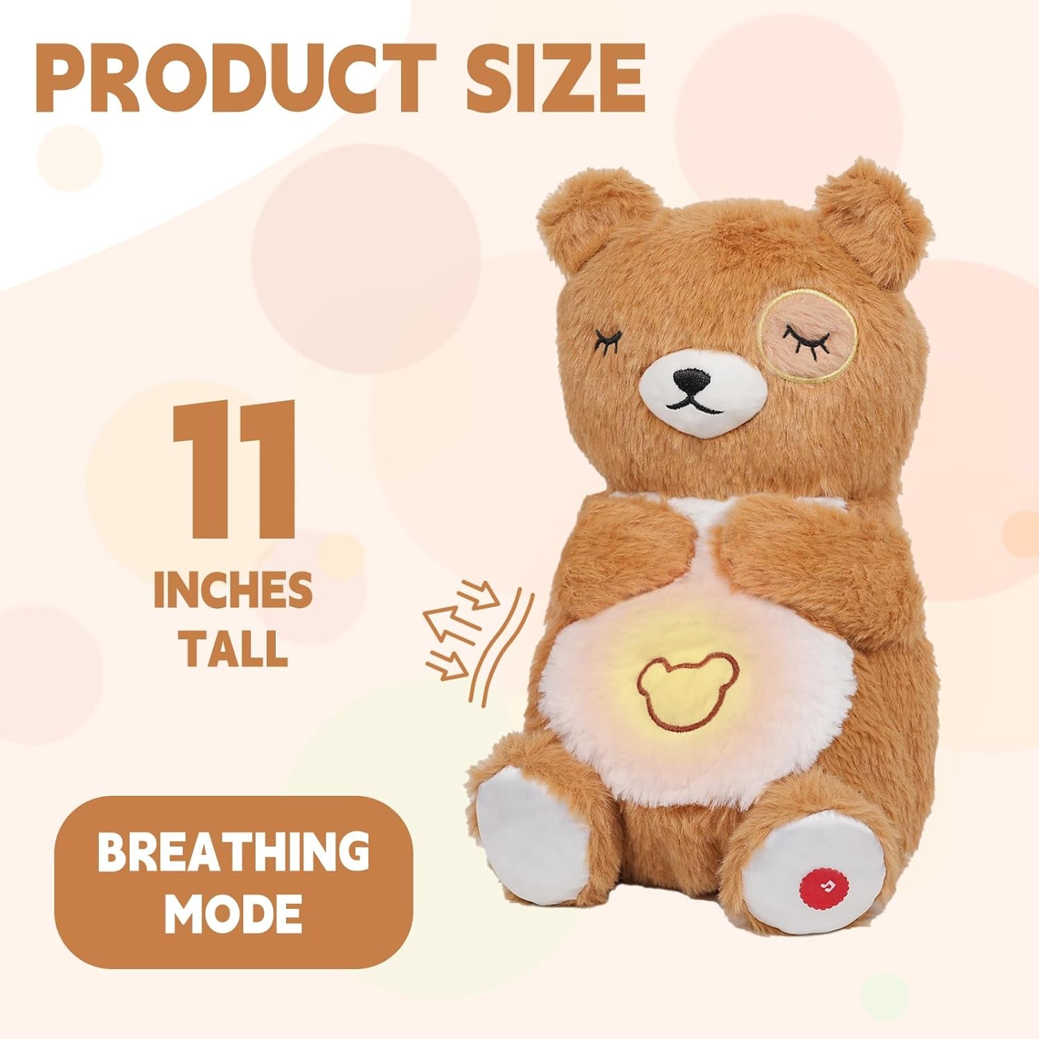 Breathing Bear Plush for Kids Gift, Soothing Stuffed Animal with Realistic Breathing Motion and Lights Music (Brown) product size 