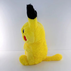 Pikachu breathing plush toy with black hair on a white background