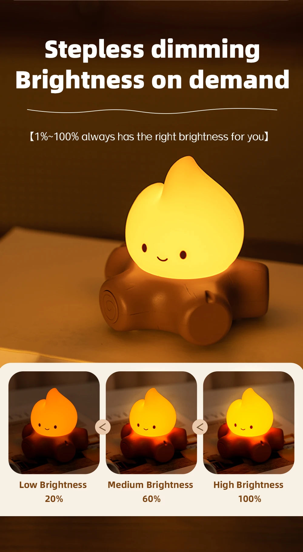 Campfire Night Light with White Noise | LED Desk Lamp for Kids | Creative Room Decoration | Christmas & Birthday Gift